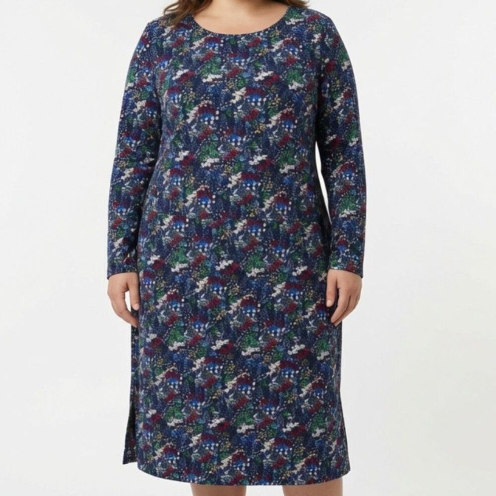 Lily & Me Navy Multicolor Floral Long Sleeve Midi Dress UK 18 US 14-16